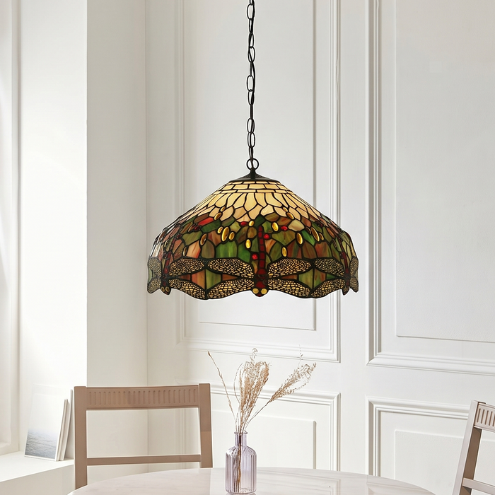 Dragonfly Medium Tiffany Ceiling Light, single bulb fitting by Oaks Lighting — suits living rooms, dining rooms & hallways