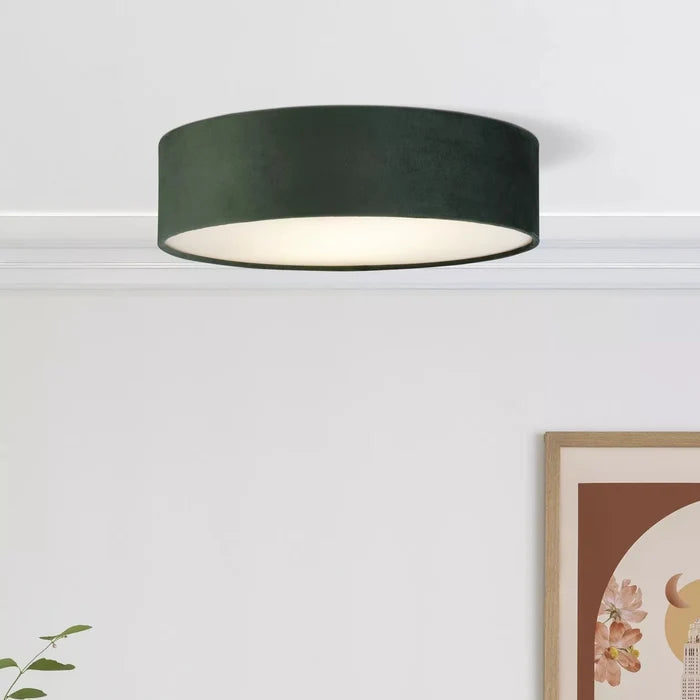 Drum 2 Light Flush Ceiling Light - Green Velvet Shade — alternate view