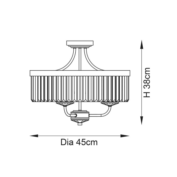 Ealing 3 Light Round Brass & Clear Cut Glass Semi Flush — rear view