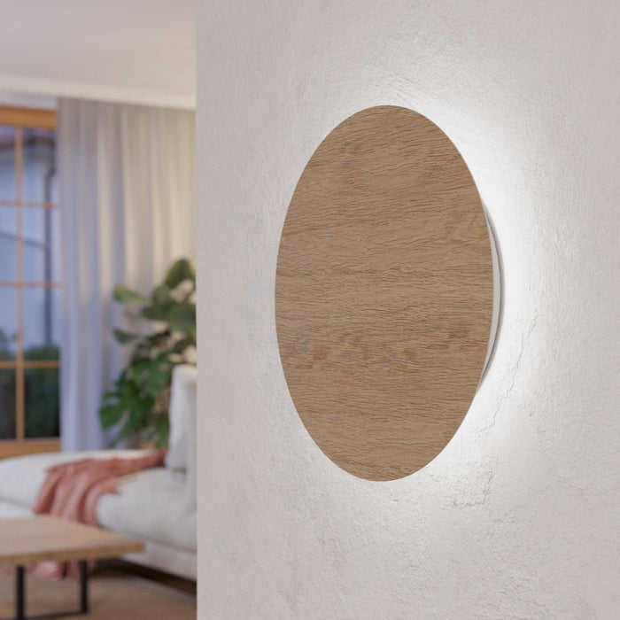 eglo alamilo circular wooden led wall light 22cm