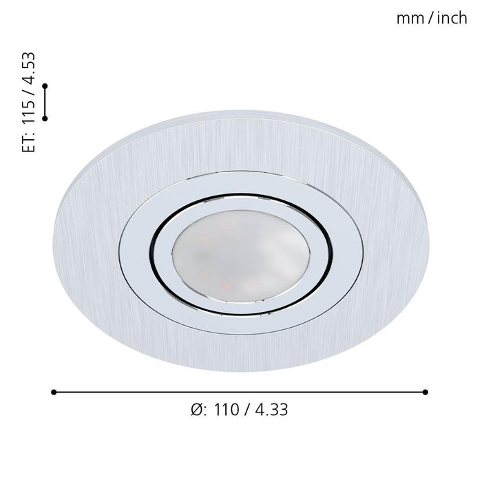 eglo areitio set of 3 round alumnium recessed downlights living room close up