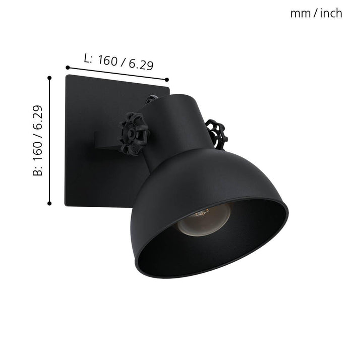 eglo barnstaple 1 black wall spotlight living room close up