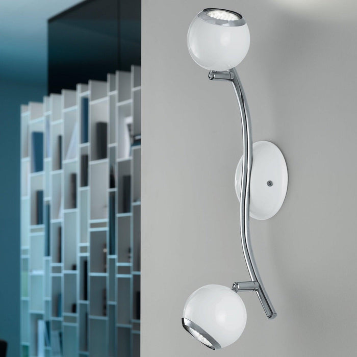 eglo bimeda 2 light white chrome spotlight living room close up
