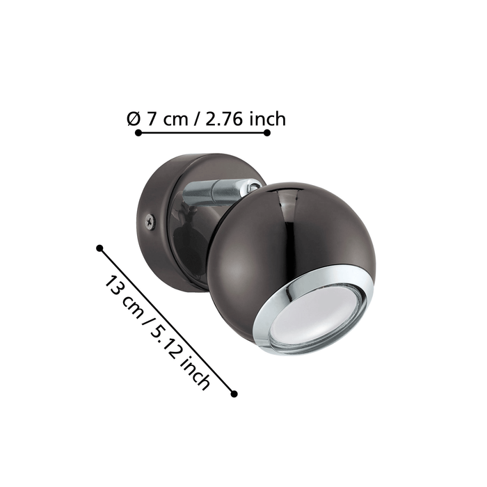 eglo bimeda black nickel chrome wall spotlight living room close up