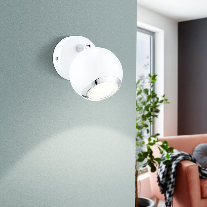 eglo bimeda white chrome wall spotlight