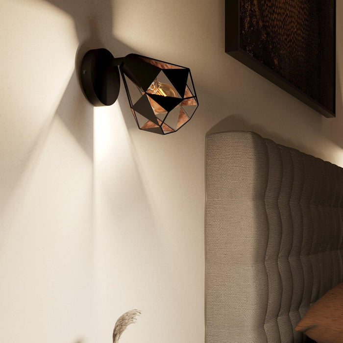 eglo carlton 7 black copper geometric wall spotlight