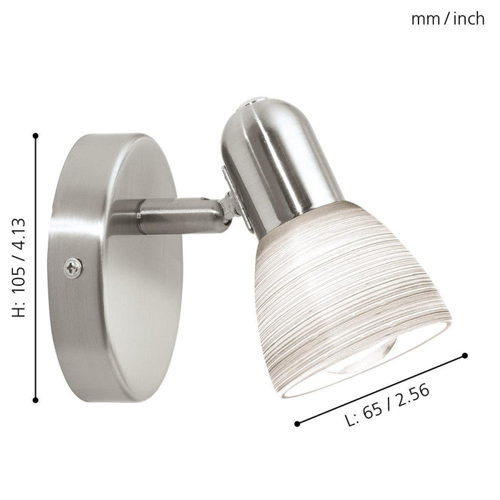 eglo dakar 1 nickel white glass wall spotlight living room image
