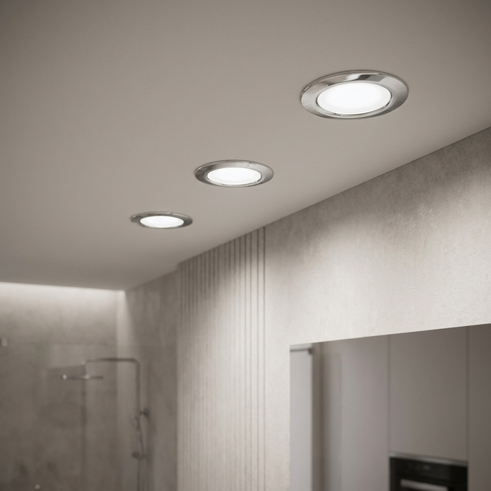 Eglo Fueva 5 Chrome LED Recessed Cool White Light - 16.6cm by Eglo Lighting — suits kitchens, living rooms & bedrooms