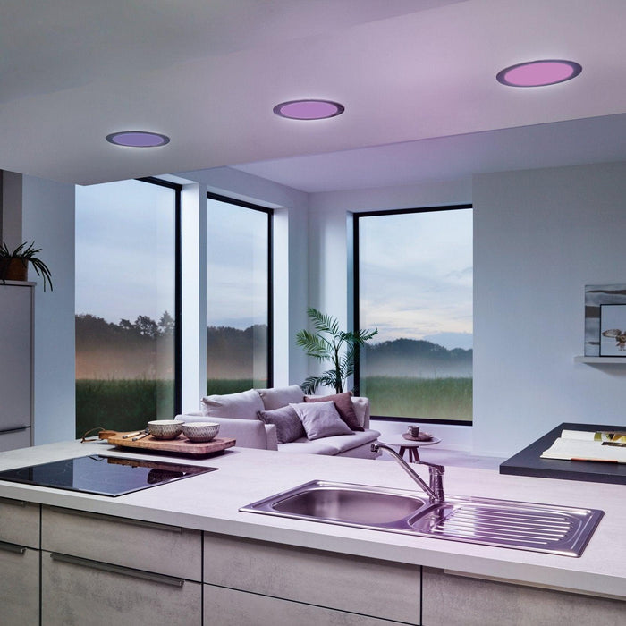 eglo fueva z smart led nickel recessed ceiling light living room close up