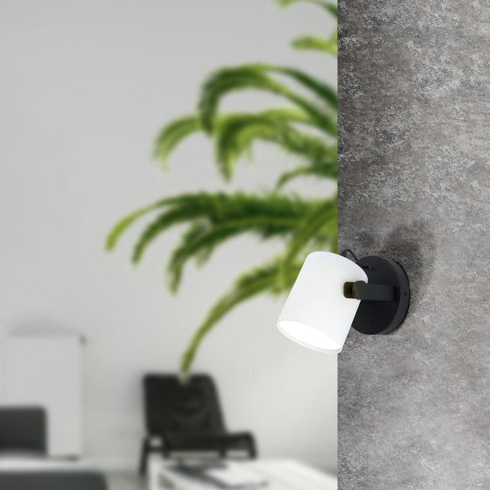 eglo hornwood 1 black wall light white fabric shade