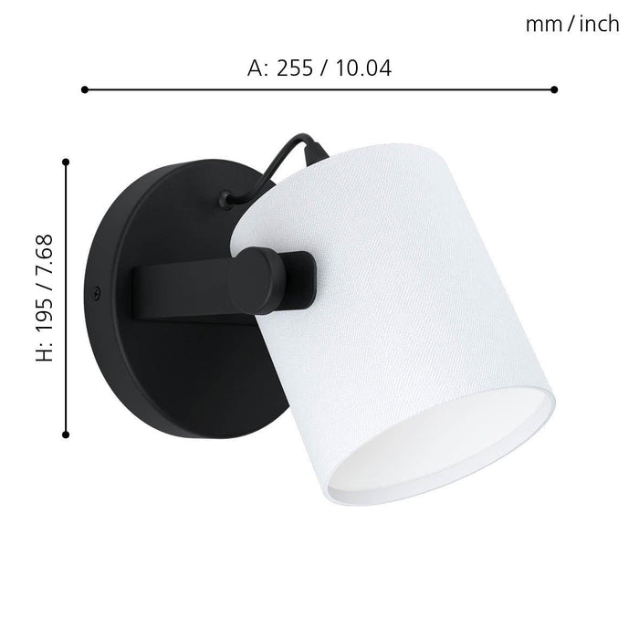 eglo hornwood 1 black wall light white fabric shade living room close up