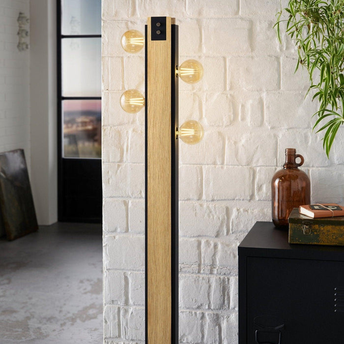 eglo layham 4 light black wooden floor lamp