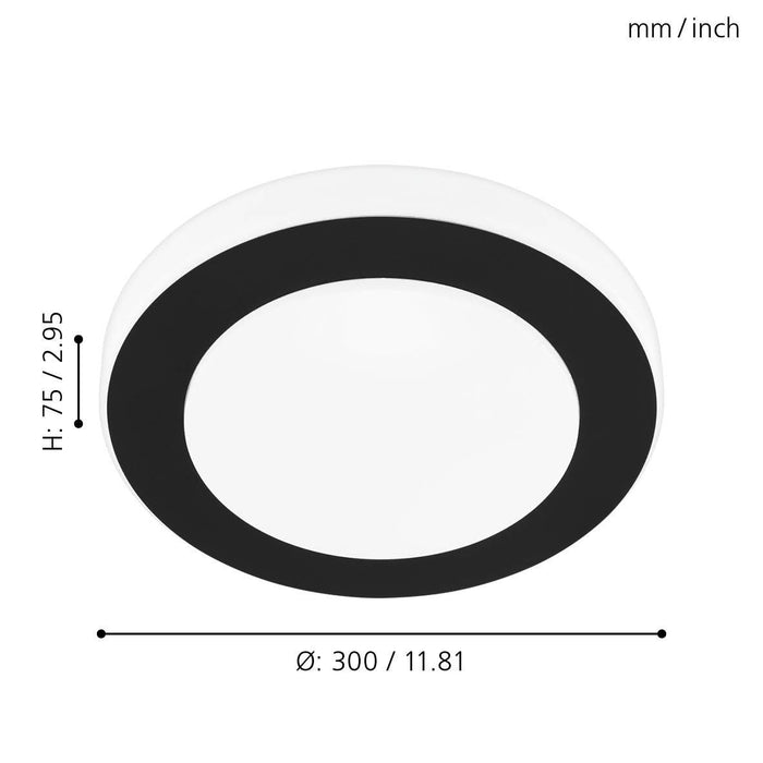 eglo led carpi ip44 black white bathroom flush living room close up