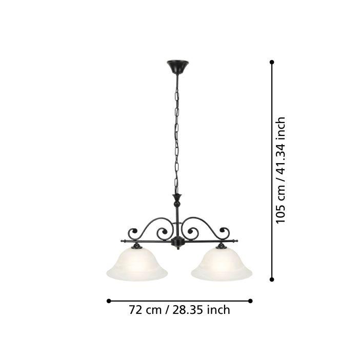 eglo murcia 2 light white alabaster black metal chain pendant living room close up