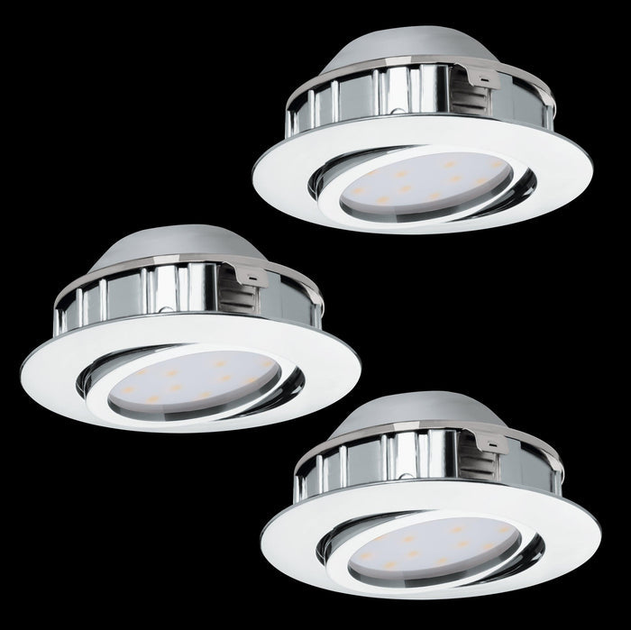 eglo pineda set of 3 led chrome recessed downlights living room close up