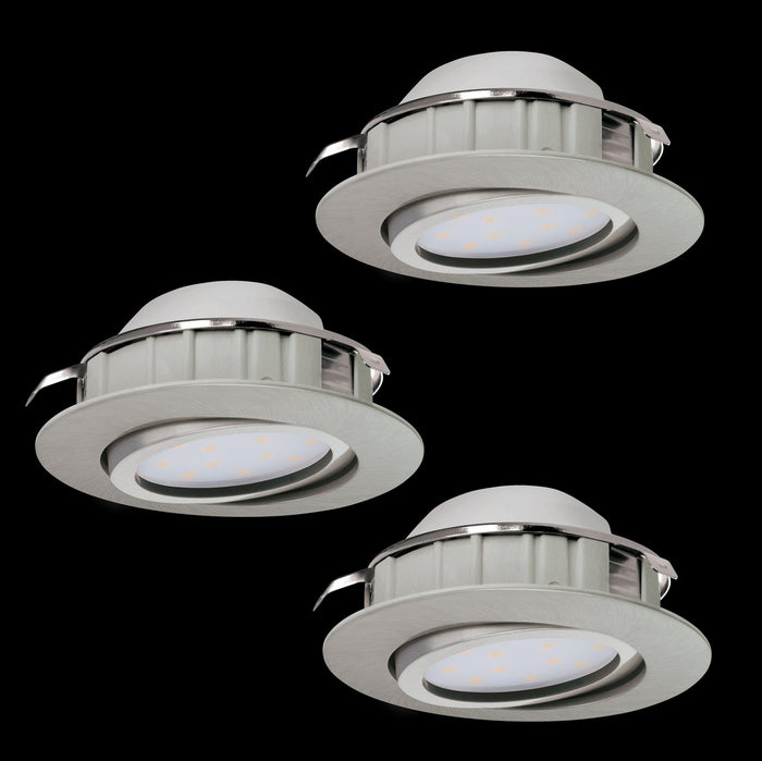 eglo pineda set of 3 led nickel recessed downlights 8 4cm living room image
