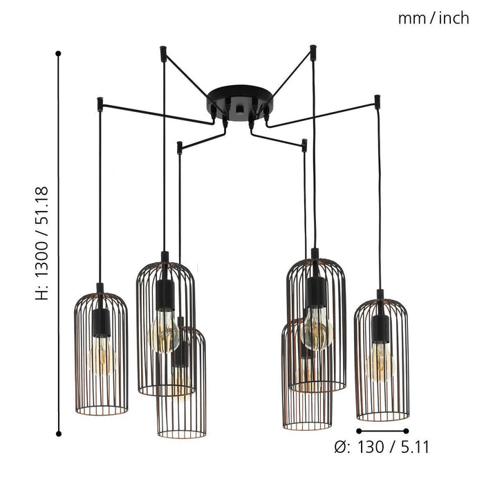 eglo roccamena 6 light black copper wire ceiling pendant living room image