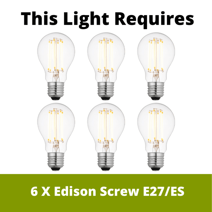 Eglo Roccamena 6 Light Black & Copper Wire Ceiling Pendant requires 6 x Edison Screw E27/ES bulbs