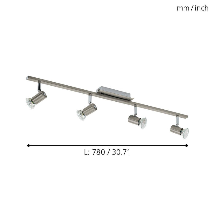eglo rottelo nickel chrome 4 light bar spotlight living room close up