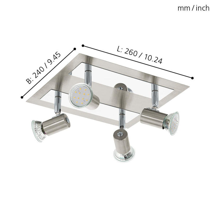eglo rottelo nickel chrome 4 light plate spotlight living room image
