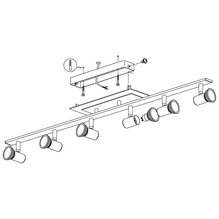 eglo rottelo nickel chrome 6 light bar spotlight living room close up
