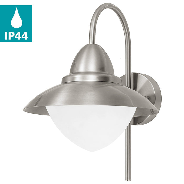 eglo sidney stainless steel ip44 outdoor wall light living room close up