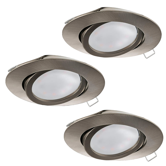 eglo tedo set of 3 nickel recessed downlights living room close up