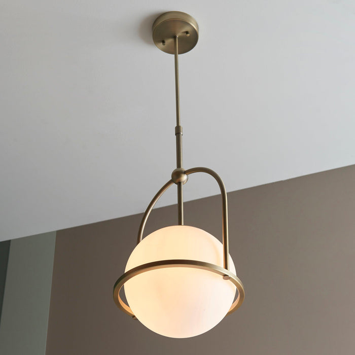 Eldorado Brass Art Deco Pendant With Opal Glass Shade-Ceiling Pendant Lights-Living Lights-5-Tiffany Lighting Direct