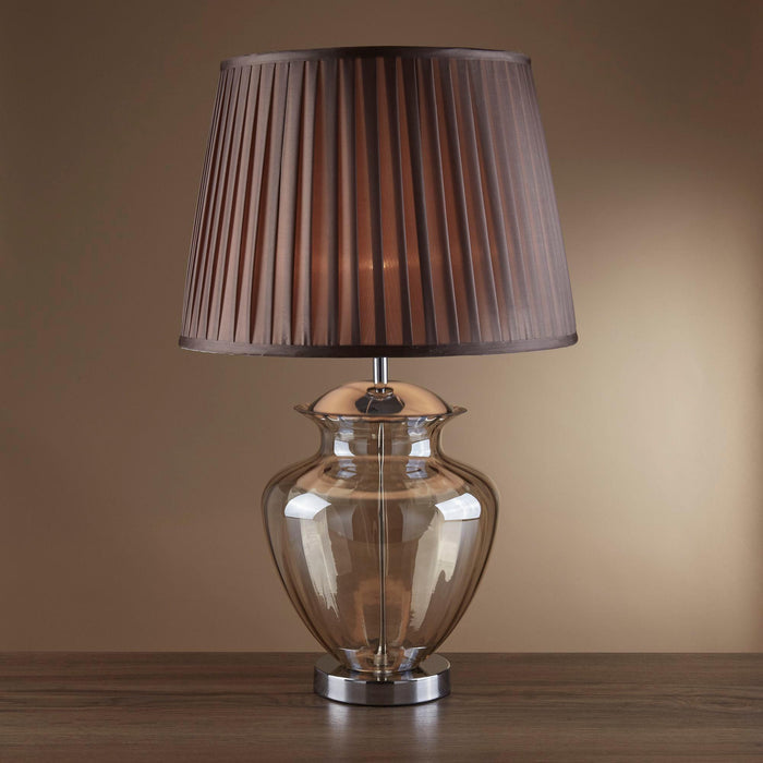 Elina Amber Glass & Chrome Urn Table Lamp - Brown Shade-Living-Room-Tiffany Lighting Direct-[image-position]