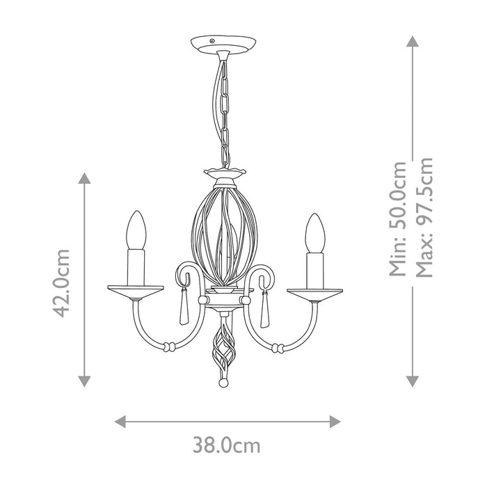 Elstead Aegean Aged Brass 3 Light Chandelier — rear view