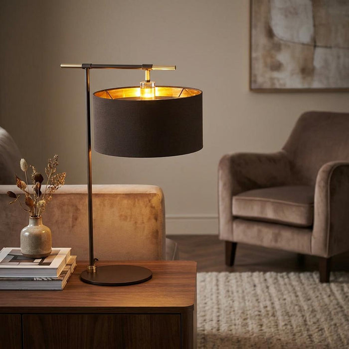 Elstead Balance Brown & Brass Table Lamp by Elstead Lighting — suits living rooms, bedrooms & offices