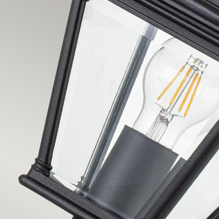 elstead bayview medium black outdoor pedestal lantern Detailed Close Up