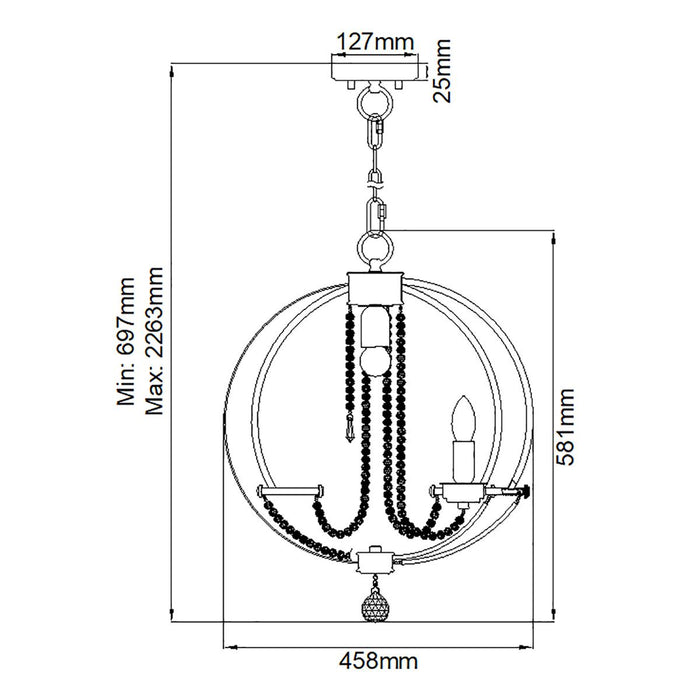 Elstead Cassie 4 Light Chandelier - Polished Nickel — rear view