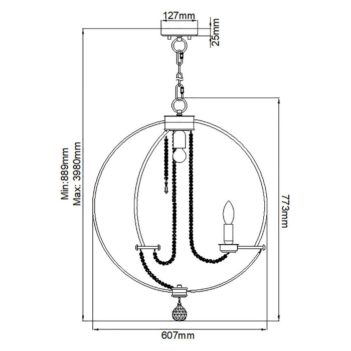 Elstead Cassie 7 Light Chandelier - Polished Nickel — rear view