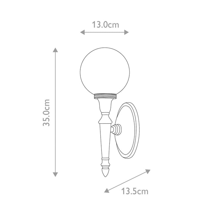 Elstead Dryden Globe Shade Chrome Bathroom Wall Light — close-up detail