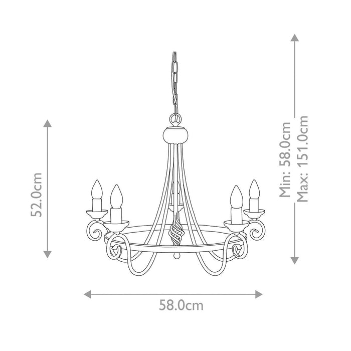 Elstead Harlech Black 5 Light Chandelier — rear view