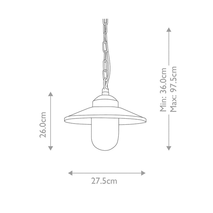 Elstead Klampenborg 1 Light Silver Outdoor Chain Lantern — rear fitting detail
