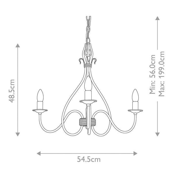 Elstead Lighting Windermere 3 Light Rust & Gold Chandelier — rear view
