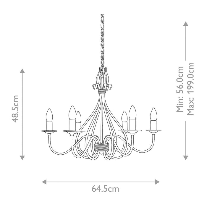 Elstead Lighting Windermere 6 Light Rust & Gold Chandelier — rear view