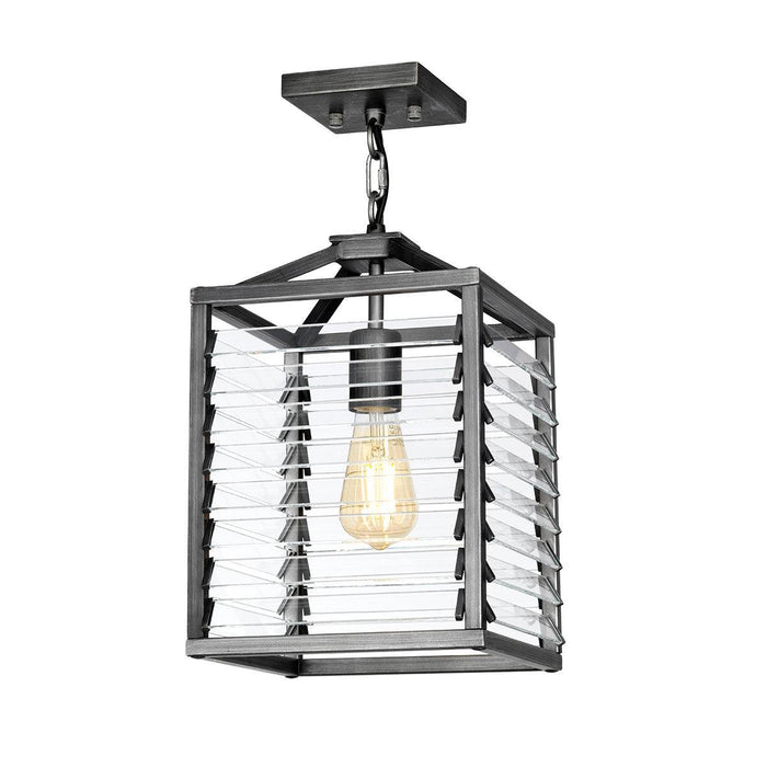 Elstead Louvre 1 Light Gunmetal Pendant - Clear Glass Slats-Ceiling Pendant Lights-Elstead Lighting-2-Tiffany Lighting Direct
