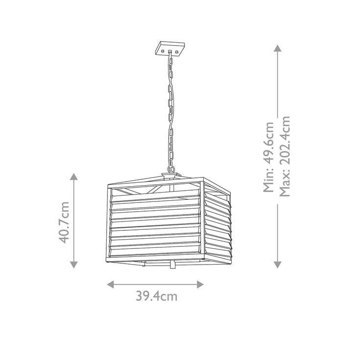 Elstead Louvre 4 Light Gunmetal Pendant - Clear Glass Slats — close-up detail