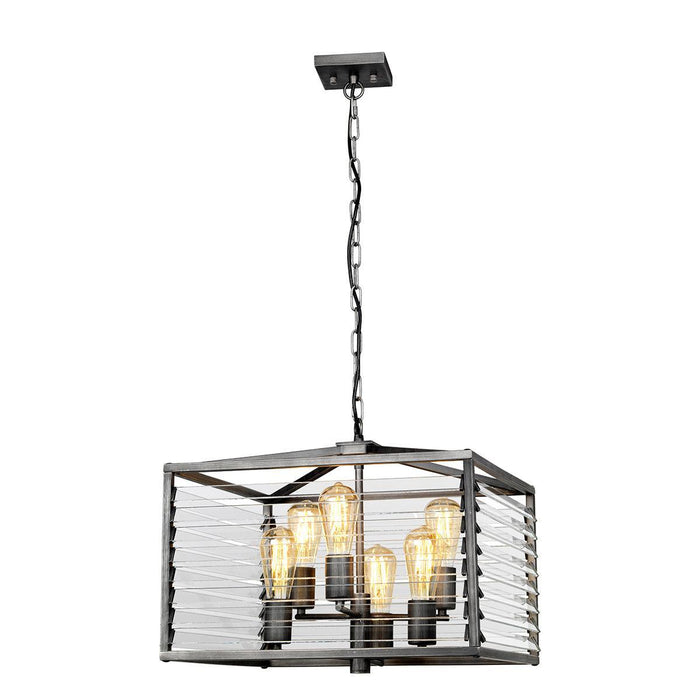 Elstead Louvre 6 Light Gunmetal Pendant - Clear Glass Slats-Ceiling Pendant Lights-Elstead Lighting-1-Tiffany Lighting Direct