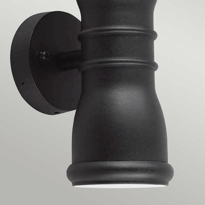 elstead malvern black finish outdoor up and down wall lantern Detailed Close Up