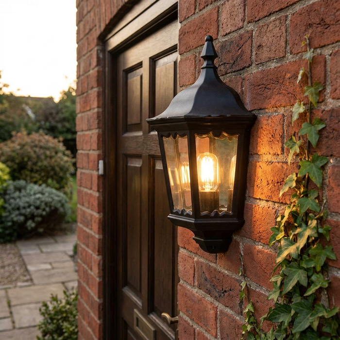 Elstead Medstead 1 Light Black Outdoor Half Light by Elstead Lighting — suits living rooms, bedrooms & hallways