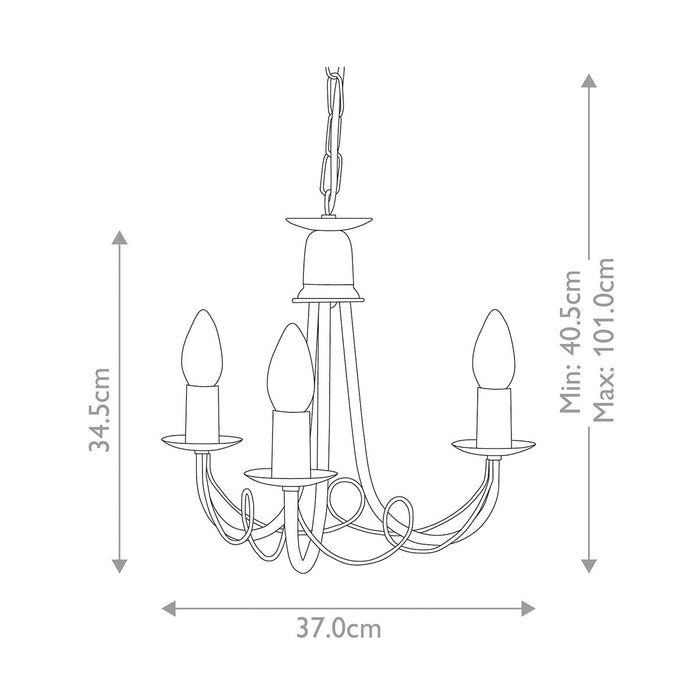 Elstead Minster Black 3 Light Chandelier Ceiling Light — rear view