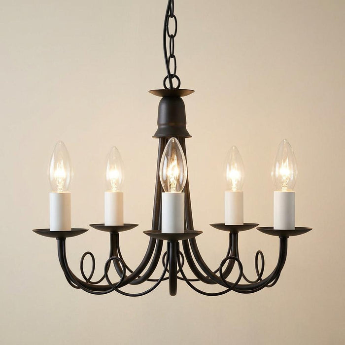 Elstead Minster Black 5 Light Chandelier Ceiling Light by Elstead Lighting — suits living rooms, dining rooms & hallways