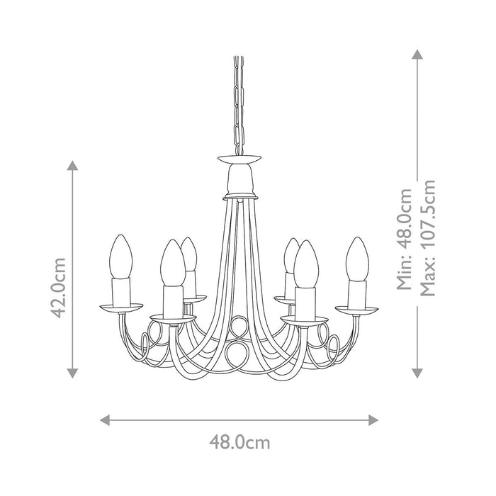 Elstead Minster Black & Gold 6 Light Chandelier — rear view