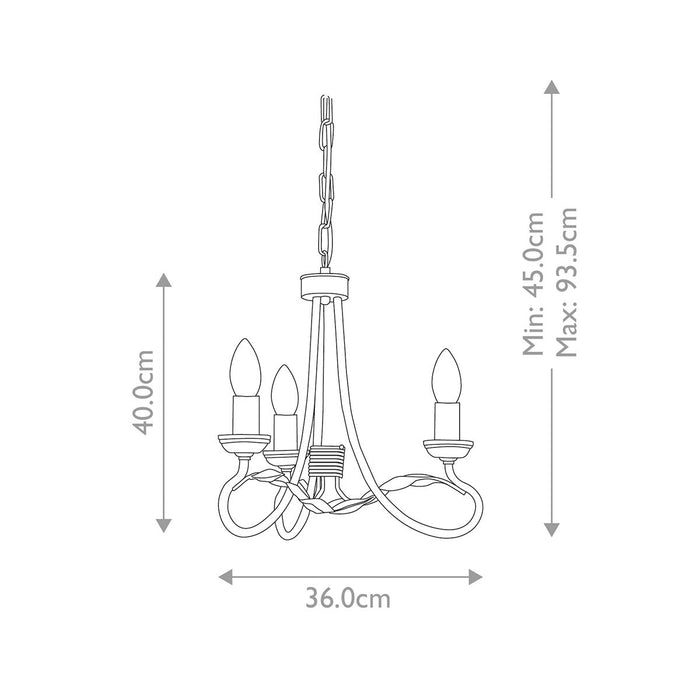 Elstead Olivia Black & Gold 3 Light Chandelier — rear view