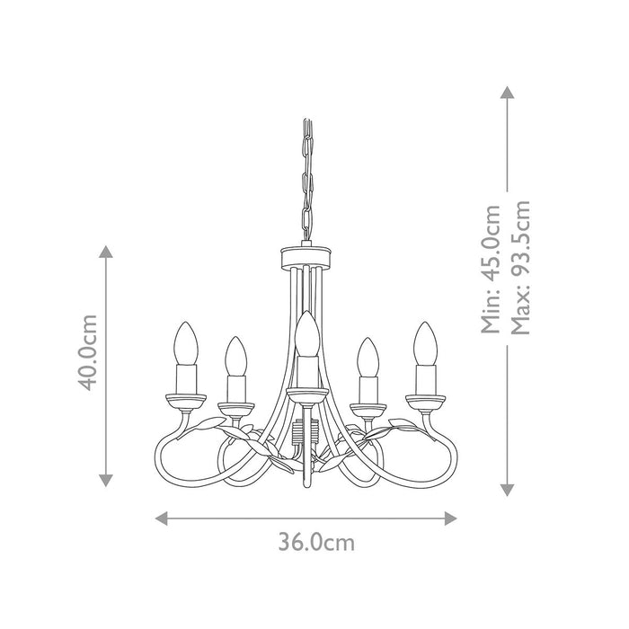 Elstead Olivia Ivory & Gold 5 Light Chandelier — rear view