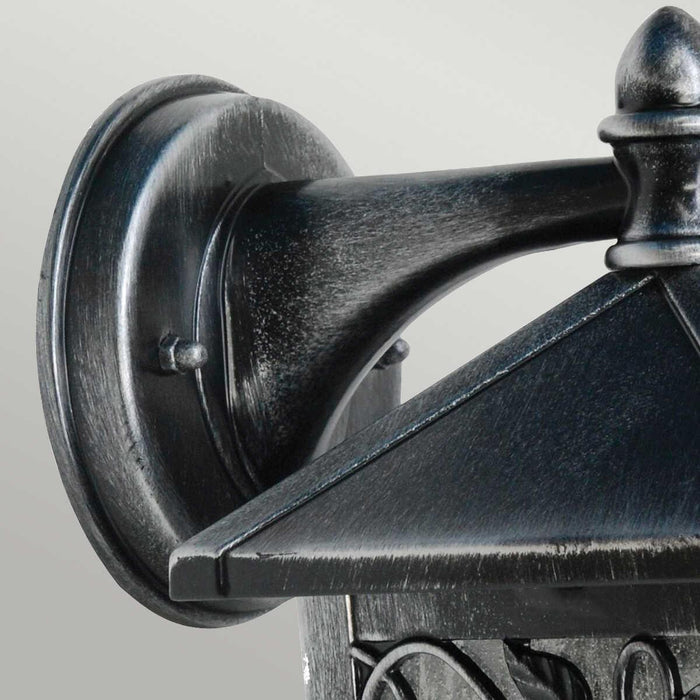 elstead winchcombe black silver finish outdoor wall lantern Detailed Close Up